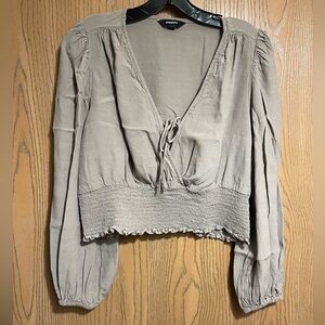 Express Taupe Cropped V-Neck Blouse